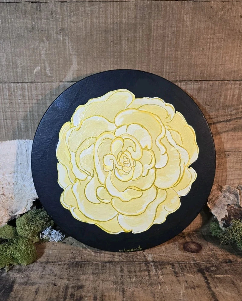 Yellow Ranunculus, Acrylic Paint On 10" Circular Canvas Ranunculus