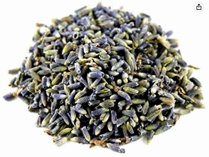 Dried lavender flower buds, small purple buds with green stems