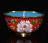 China Purple Copper Tire Cloisonn  String Peony Flower Bowl Ornament Collect Peony