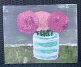 VTG Still Life PINK HYDRANGEAS Striped Vase 16ÓT 20ÓW Unsigned Hydrangea