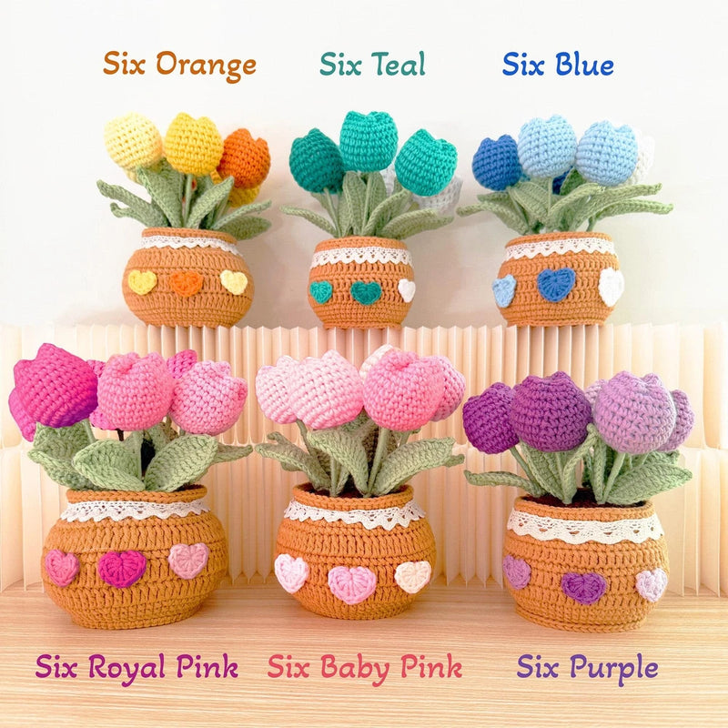 Handmade Crochet Flower Pot (included) Vase (included) | Pink Tulip Decor | Dried Flower