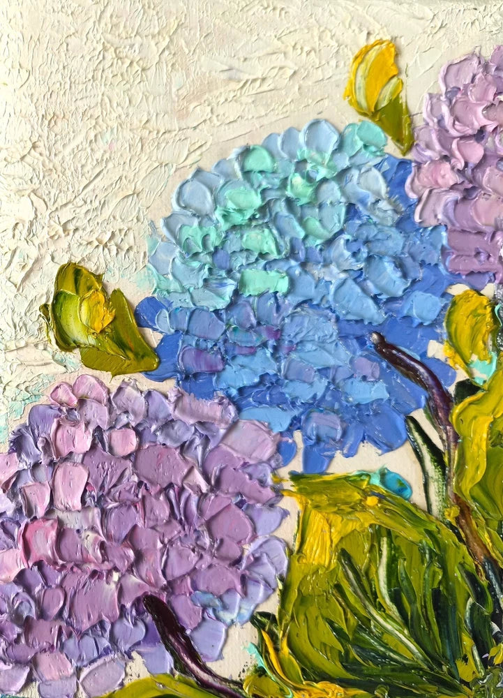 Original Oil Painting Htdrangea Flower Impasto Painting on Canvas 20x15cm Hydrangea