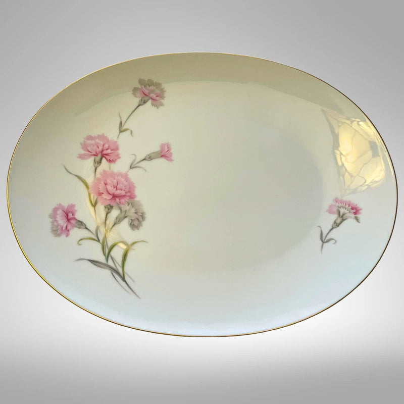 Royal Court Pink Carnation Platter Japan 14" MCM China Gold Trim Floral VTG Carnation