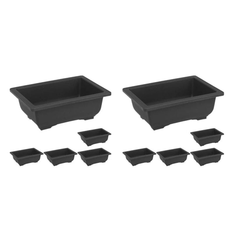 Set of 2 black rectangular plastic bonsai planters with drainage holes