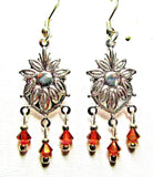 Silver Copper Bi-Cone Crystal Fancy Sunflower Pierced Earrings - NEW (#280) Sunflower