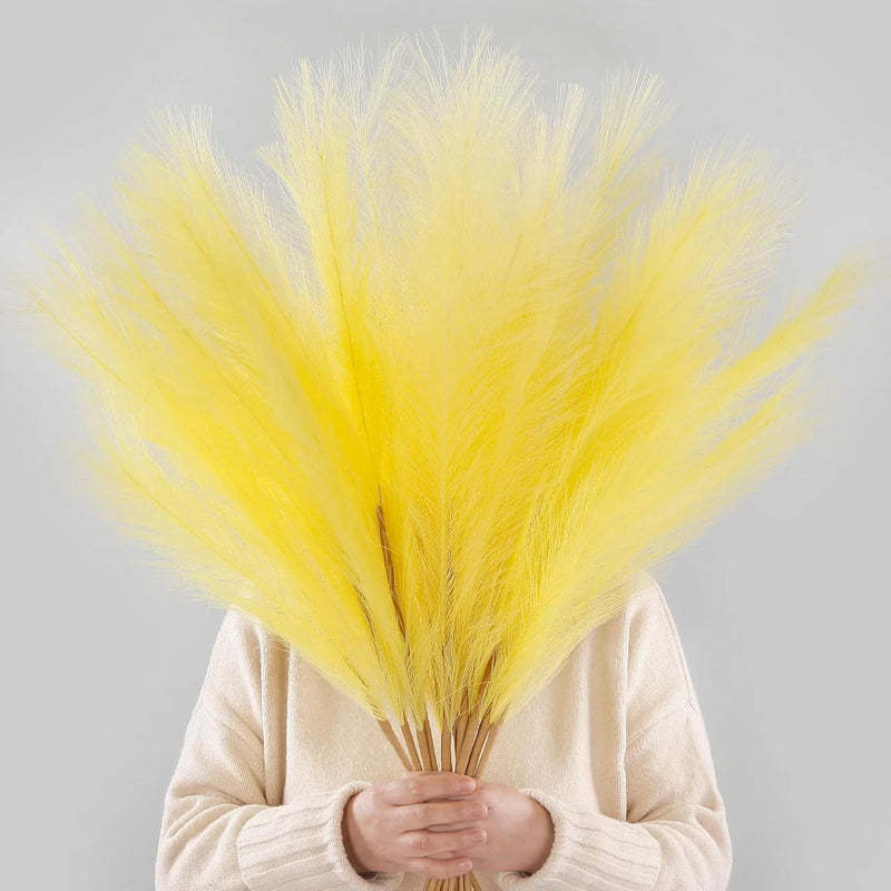 12 PCS Light Yellow Faux Pampas Grass 38"/3.1Ft Tall Artificial Pompous Grass Pampas Grass
