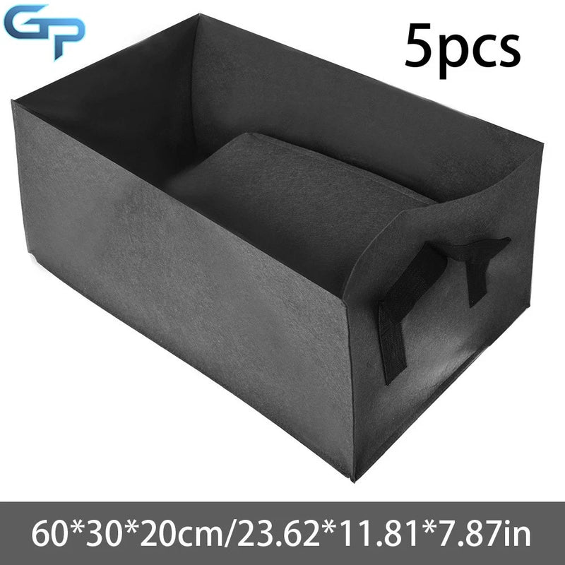 5-pack dark gray fabric rectangular grow bag with foldable handles for planting