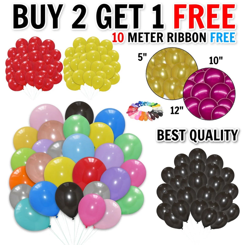 Assorted latex helium balloons in multiple colors, bundled with strings