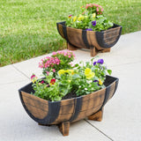 Set of 2 Whiskey Half Barrel Planter Flower Pot Yard Garden Outdoor Rustic Decor Garden Plants
