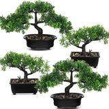 4 Pack Artificial Bonsai Tree, Indoor Small Fake Plants in Pots for Home Tabl... Green Plant