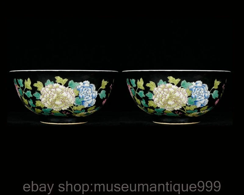 6.4" Kangxi Chinese Colour enamels Gilt Porcelain Peony Flower Bowl Pair Peony