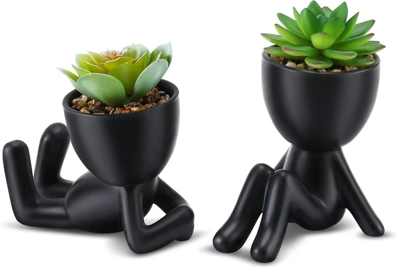 Fake Succulent, Mini Succulents Plants Artificial in Black Modern Human Shaped C Green Plant