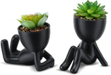 Fake Succulent, Mini Succulents Plants Artificial in Black Modern Human Shaped C Green Plant