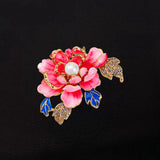 Women's Pink/Blue Enamel Crystal Rhinestone Peony Flower Brooch Pin Peony