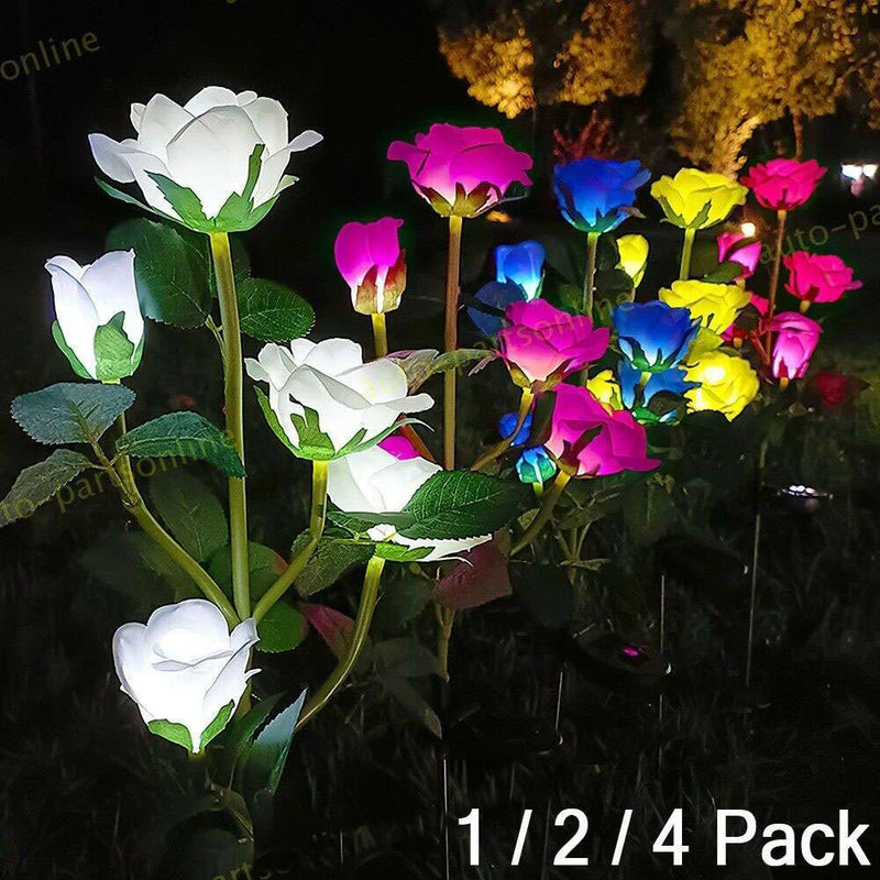 Solar rose LED garden lights with multi-color blooms