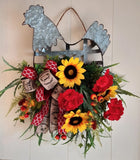 Flower Door Wreath Farmhouse Style Chicken Arrangement Sunflower