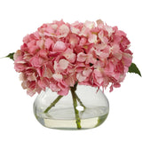 Pink Blooming Hydrangea in Vase Liquid Illusion Faux Floral Decor Arrangement Hydrangea