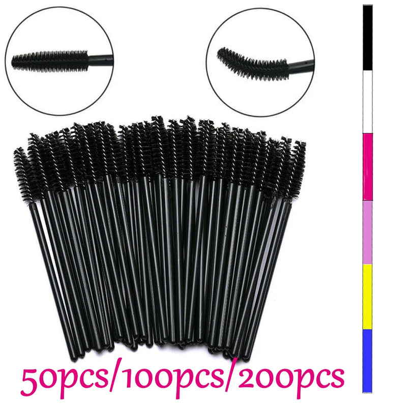 Disposable mascara eyelash brush wands, black spoolies on straight stick handles