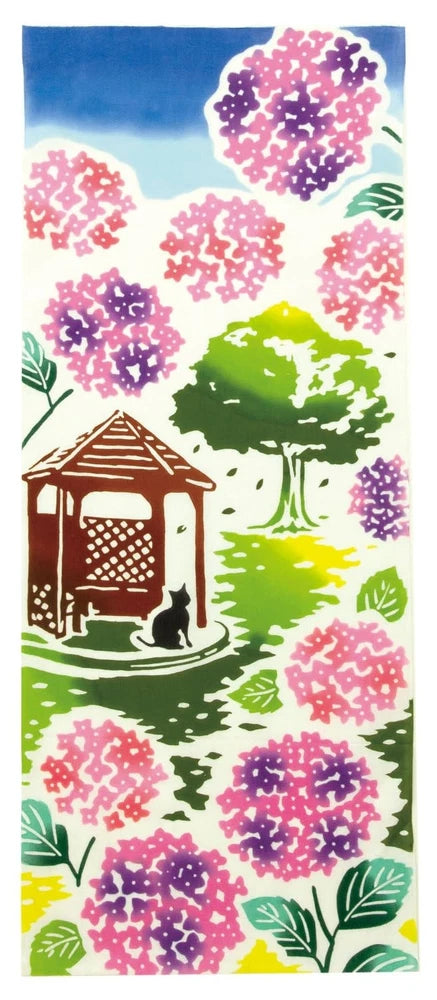 Chusen-dyed Tenugui (Hydrangea Garden) Summer Pattern [TE-503] WAFUKA Hydrangea
