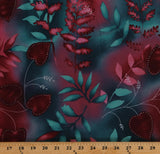 Cotton Floral Hearts Leaves Magenta Turquoise Silver 58" Wide Fabric BTY D464.34 Flowering Plants