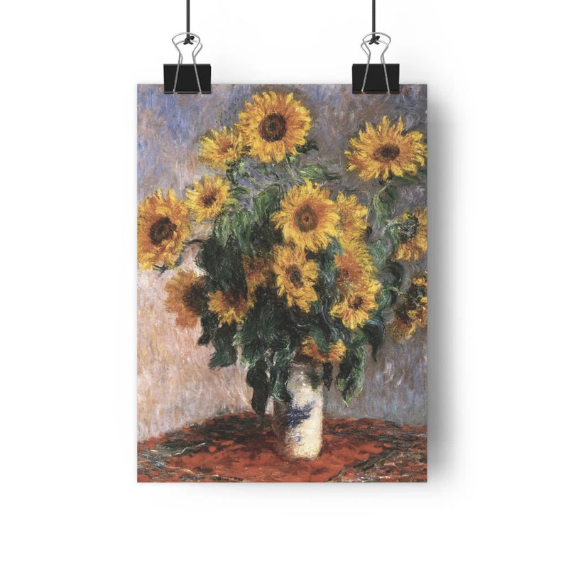 Sunflower bouquet fine art print with yellow blooms in a vase, textured painterly style