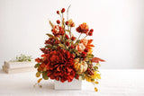 Fall Floral Arrangement, Burgundy Red Hydrangea Pumpkin Decor Hydrangea