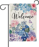 Welcome Spring Summer Hydrangea Flower Decorative Garden Flag, Watercolor Ros... Hydrangea