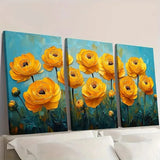 3pcs  Yellow Ranunculus Painting Flowers  YR    Wall Art Canvas Framed 50x70cm Ranunculus