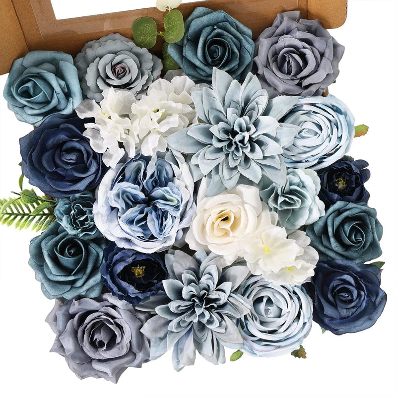 Artificial Flowers Combo Box Set Dusty Blue Bouquet Flowers for Wedding Cente... Hydrangea