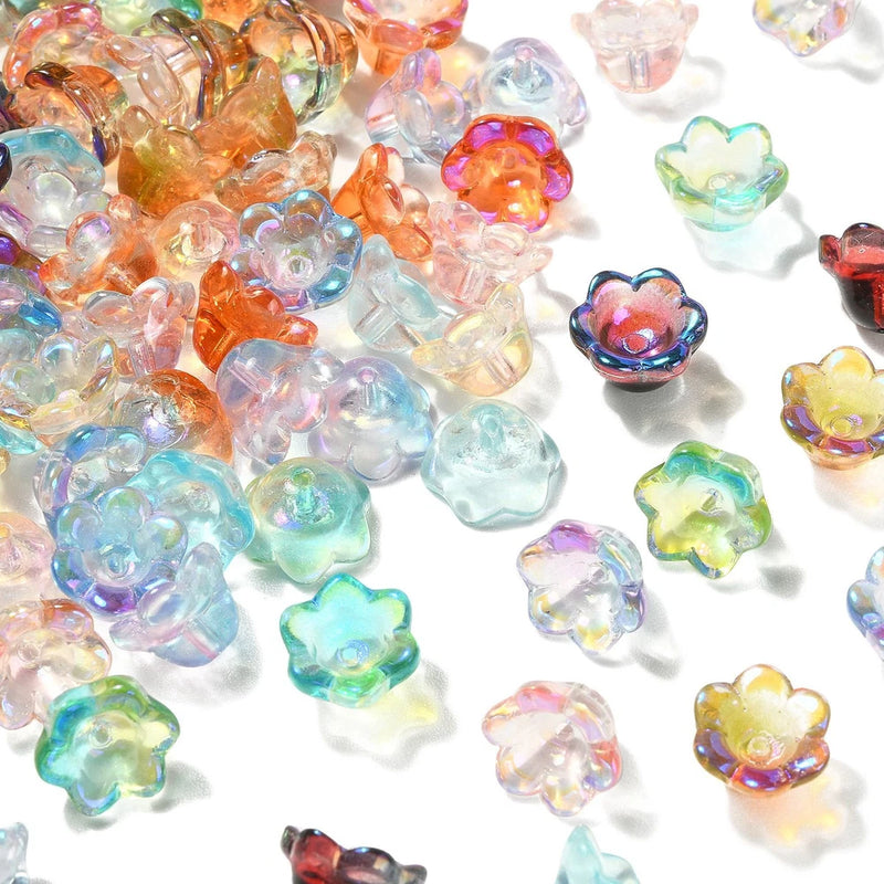 Translucent lily flower spacer beads end caps, assorted pastel colors