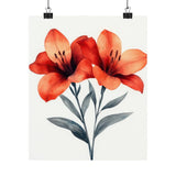 Boho Red Peruvian Lilies Flower Art Print Poster, Minimalist Floral Wall Art V2 Lily