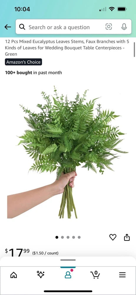 2 Packs of 12 Faux Greenery Stems Ferns Artificial Plants Green Plant