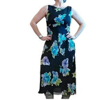 Talbots Women's 10 Maxi 100% Pure Silk Black Sleeveless Floral Hydrangea Dress Hydrangea