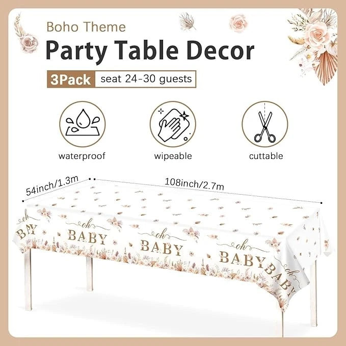 Lopeastar 3Pcs Boho Baby Shower Decorations Tablecloths, Bohemian Pampas Grass Pampas Grass