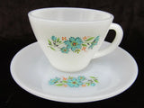 Cup & Saucer Fire King Anchor Hocking Bonnie Blue Carnation Flower Vintage Carnation