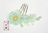 Light Low Key Green Crystal Peony Flower Chinese Wedding Bridal Hair Comb Peony