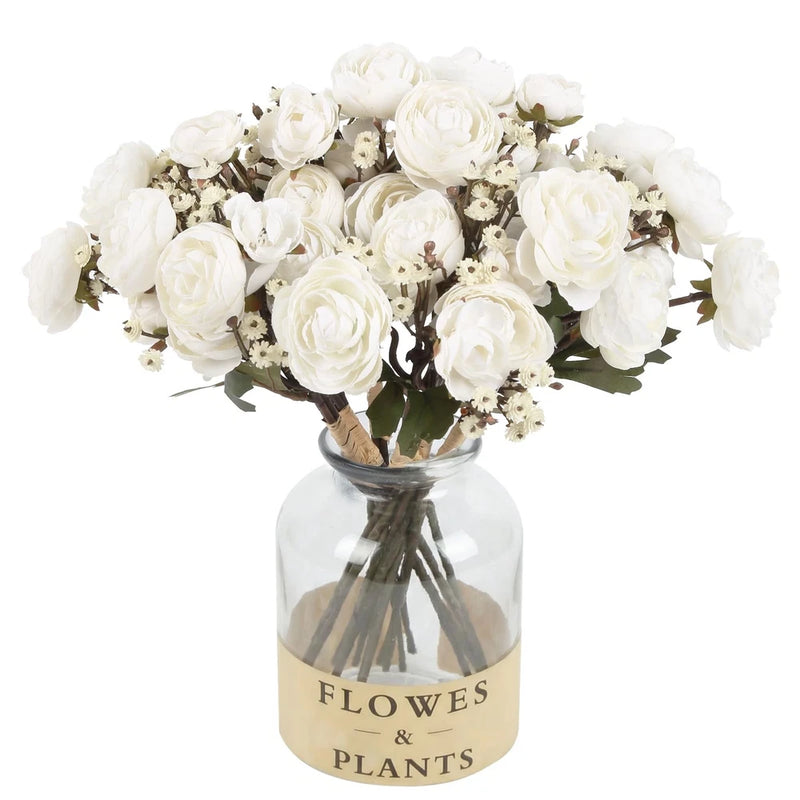 White Ranunculus Artificial Flowers 5 Bouquets Fake Silk Mini Ranunculus with... Ranunculus
