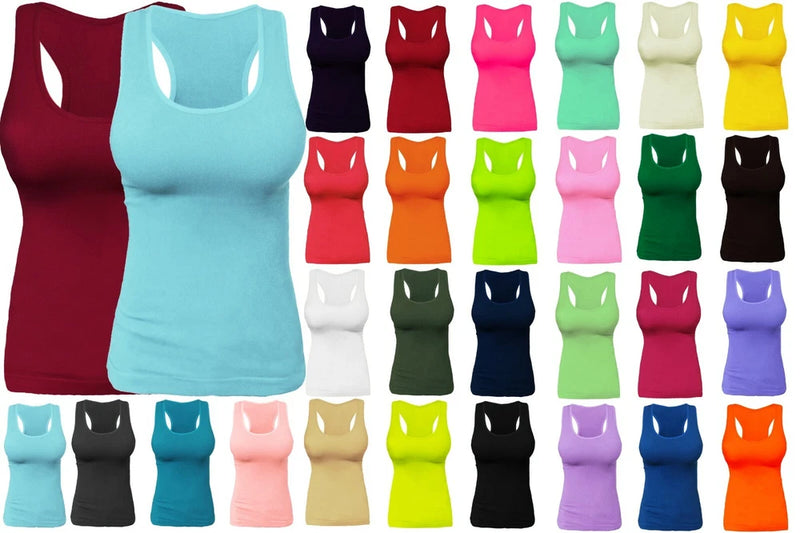 Ribbed racerback tank top camisole in multiple colors, fitted layering top