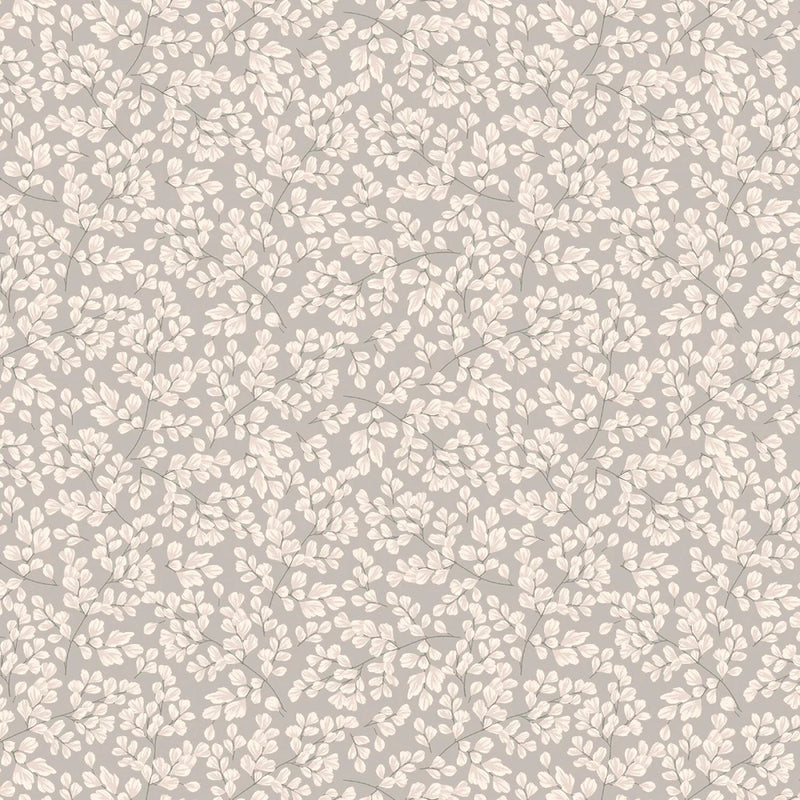 Grey floral cotton fabric by the yard with lily petal pattern