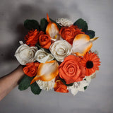 Orange Ivory Rose Calla Lily Real Touch Bridal Wedding Bouquet Accessories Bouquet