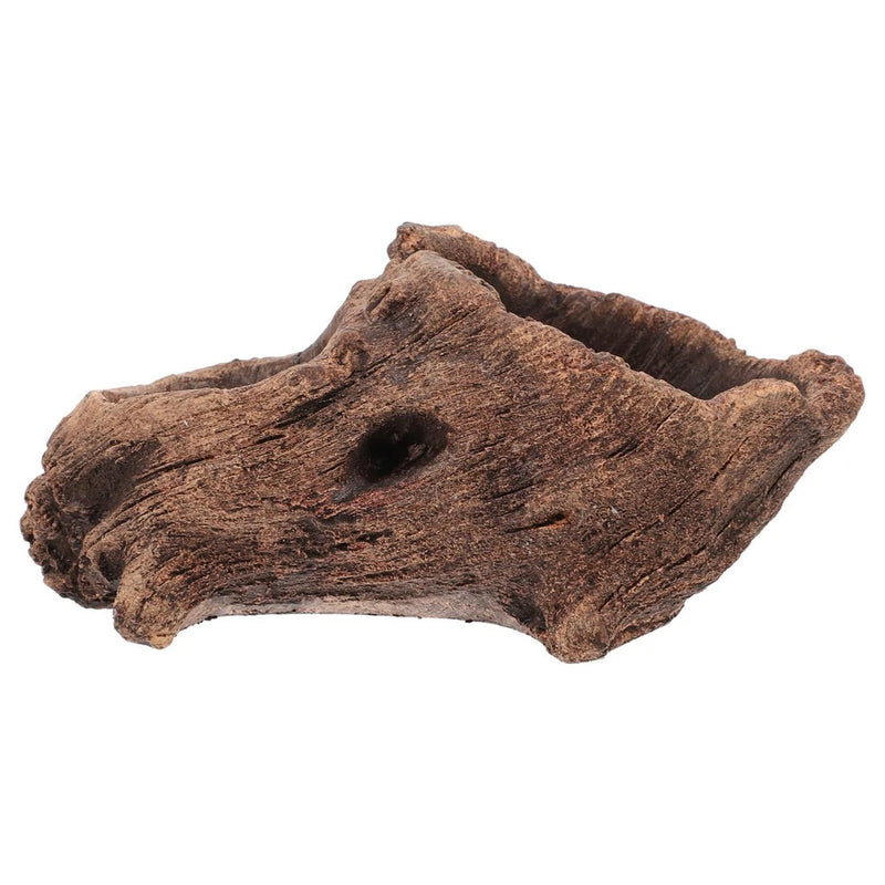 Faux wood stump planter with hollow top, brown imitation log design