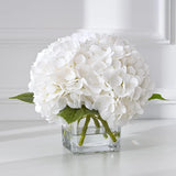 Luxury White Hydrangea in Glass Vase with Faux Water - Elegant Table Centerpiece Hydrangea