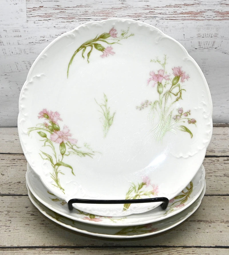 Set Of 3 Haviland Limoges France Pink Carnation 7.25" Bread Plate H.F. Vollmer Carnation
