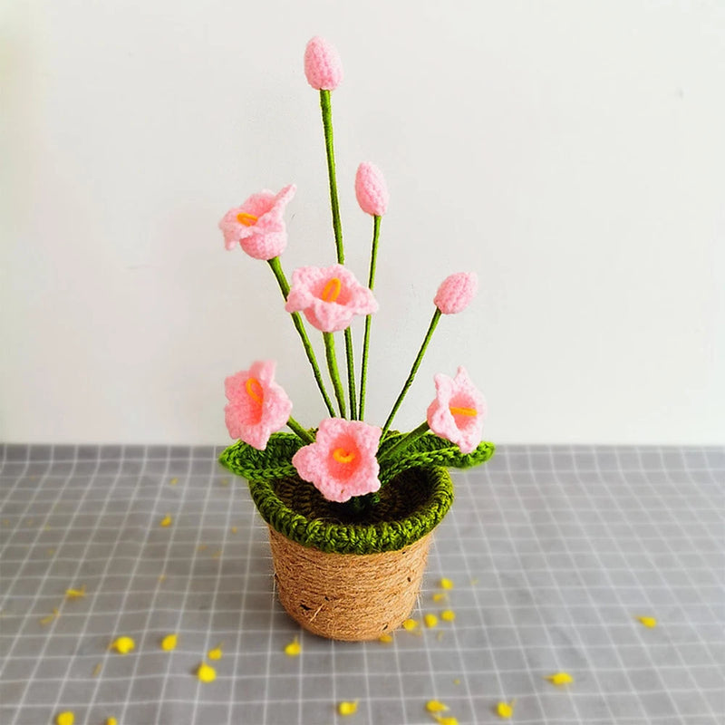 2 Sunflowers Crochet Knitted Artificial Flower Potted Decor Sunflower