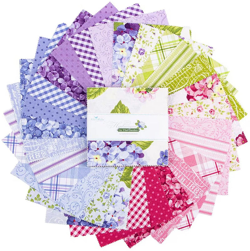 Hydrangeas In The Garden Riley Blake 5" Stacker, 42 Cotton Precut Fabric Squares Flowering Plants