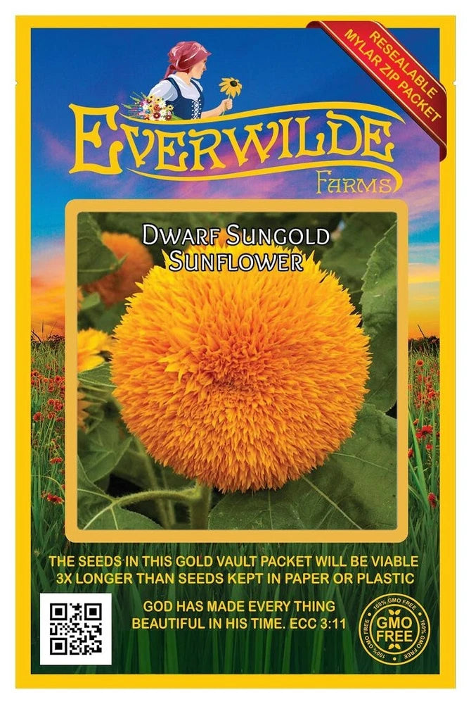 100 Dwarf Sungold Sunflower Wildflower Seeds - Everwilde Farms Mylar Seed Packet Garden Plants