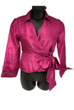 WynneCollection Tie-Waist Taffeta Evening Wrap Shirt Pink Roses