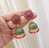 Golden Sunflower - Red Earrings - Perfect for Any Occasion -  Ethnic Jhumka Sunflower