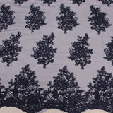 Brianna NAVY BLUE Polyester Floral Embroidery with Sequins on Mesh Lace Fabric Flowering Plants