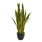Nearly Natural 26" Sansevieria Artificial Plant in Green/Black Green Plant
